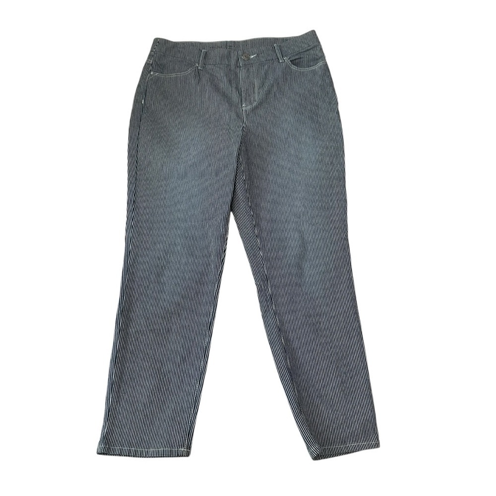Women's Striped White and Blue Ankle Jeans
